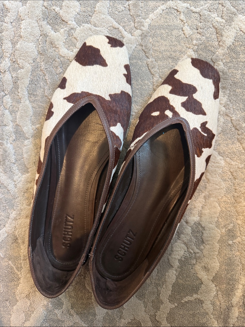 SCHUTZ Brown & White Cowhide Flats